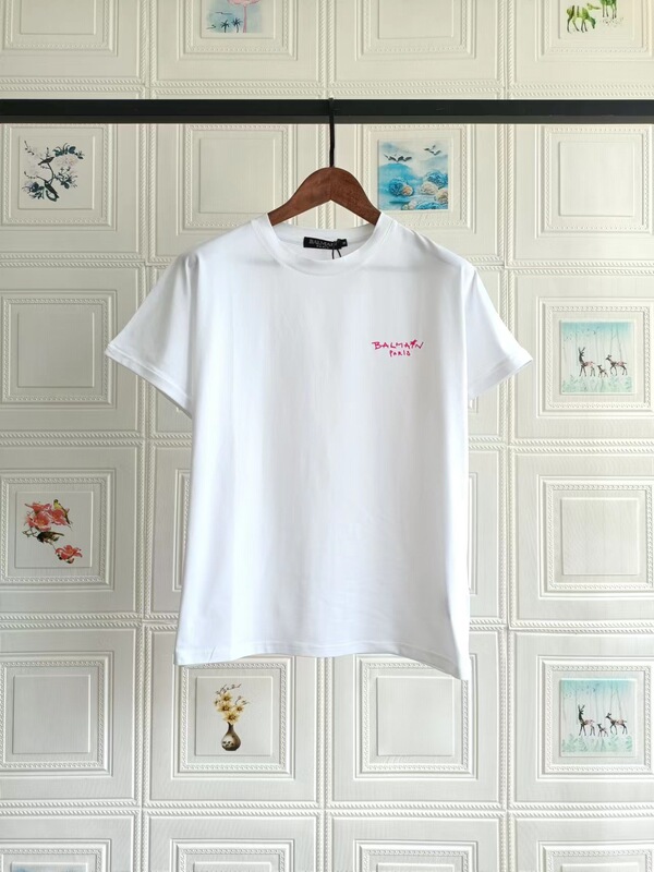 Trendy Balmain Women's Italic Small Letter Flocking One-Sleeve Top Balmain Short-Sleeve Rolled Hem T-Shirt