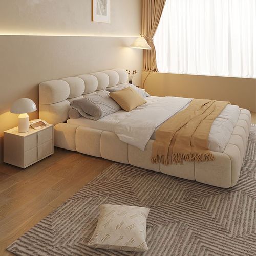Minimalist cream style fabric puff bed modern simple high box storage wedding bed master bedroom double technology velvet soft bed
