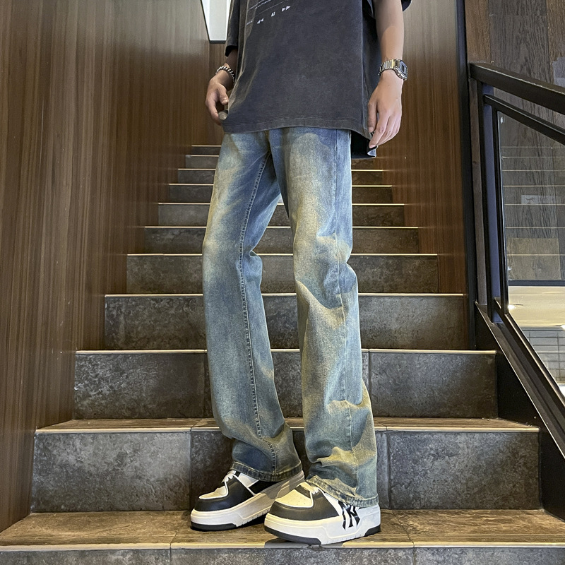 Jeans retro estadounidenses para hombres primavera y otoño nuevos pantalones vibe de alta calle, pantalones de moda, pantalones sueltos de piernas anchas, pantalones de microescalado