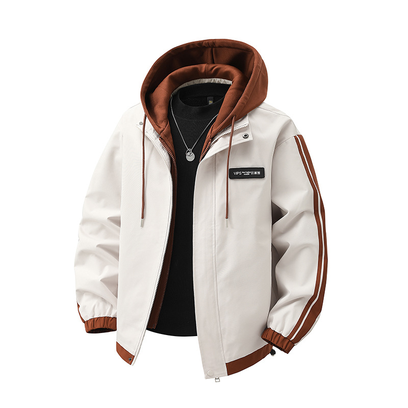 2025 Spring New Style Hooded Jacket Faux Two-Piece Set Couple Outfit Men's Jacket with a Cool and Stylish American Outdoor Style