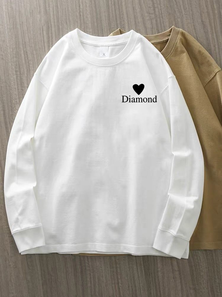 230g 100% algodón de alta gama camiseta de mujer de manga larga primavera y otoño nuevo estilo coreano camiseta de cuello redondo para mujeres