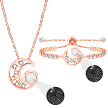 跨境热销100种语言我爱你投影项链手链套装，月亮首饰套装不掉色