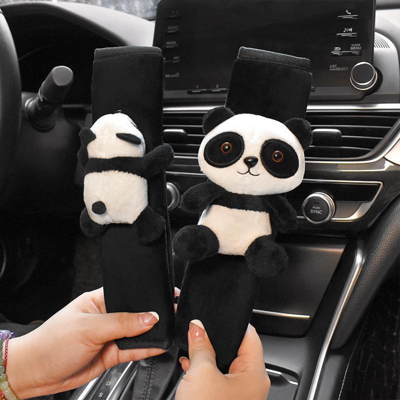 Car seat belt shoulder pad cute panda doll condom decorative cover soft extended couple car accessories