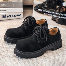 德比鞋男款通勤圆头大头鞋工装马丁鞋厚底增高帅气黑色休闲小皮鞋