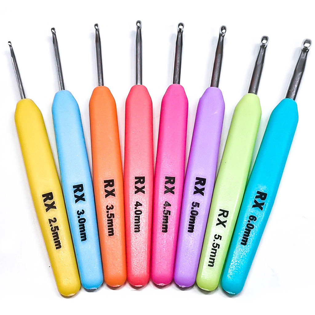 Herramientas de tejido aguja de suéter RX mango de plástico de color aguja de óxido de aluminio de aluminio un conjunto de 8 paquetes de bolsa transparente