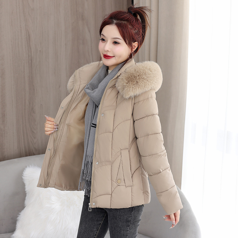 Comercio exterior nueva ropa de algodón de pluma coreana ropa de algodón de mujer gran cuello de cabello delgado chaqueta de algodón pequeña chaqueta de invierno gruesa ropa de mujer