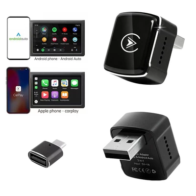 Cross-border breathing light 2-in-1 CarPlay box wired to wireless Android Auto adapter for in-car connectivity (Simsiz CarPlay və Android Auto) - k8-black-adapter-overseas-version