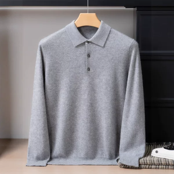 100% pure cashmere sweater for men, light luxury, simple solid color POLO shirt, business casual pullover knit sweater