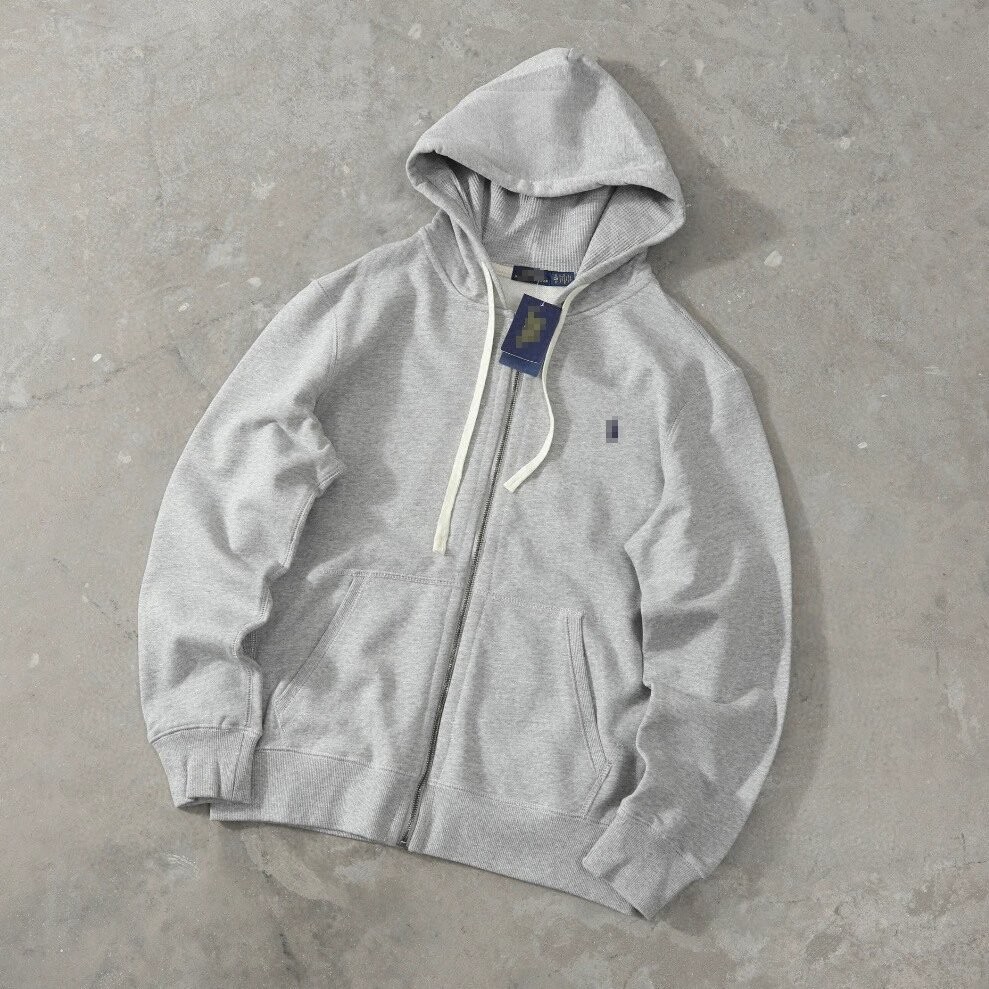 High-Quality Foreign Trade Rl Fleece Pony Embroidered Hooded Zipper Fleece-Lined Thickened Jacket Sweatshirt for Men and Women