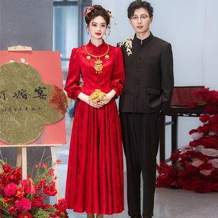 2025 Bride New Chinese Toast Wear New High-End Wedding Dress Red Long Sleeve Engagement Wear Return Wear for Women