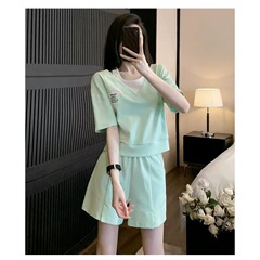 2025新款休闲运动服套装女夏季港风宽松跑步盐系短袖短裤两件套