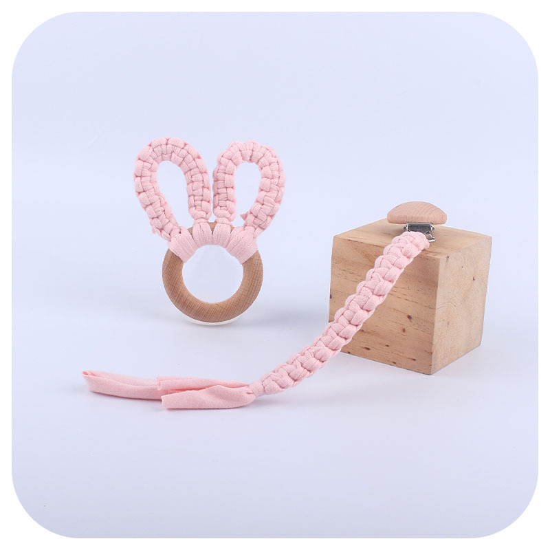 DIY creativo bebé suministros haya chupete clip hecho a mano algodón tejido chupete cuerda anti-gota cadena mordedor traje