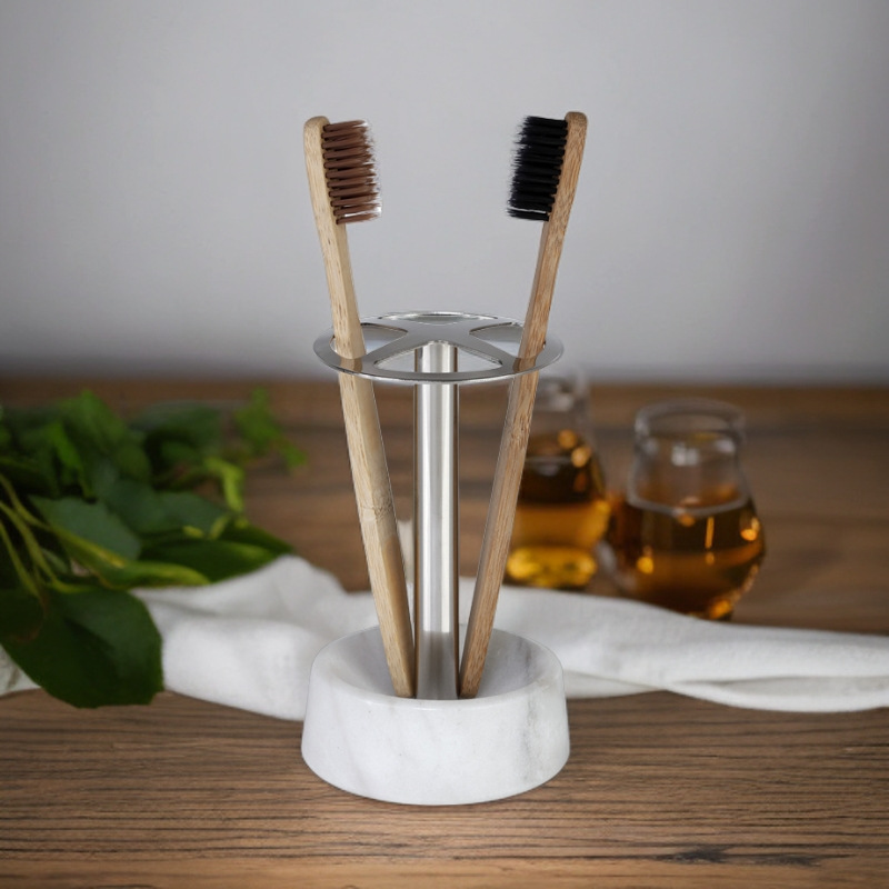 Cepillo de dientes de mármol luz lujo 304 acero inoxidable cepillo de dientes almacenamiento rack baño escritorio cepillo de dientes titular