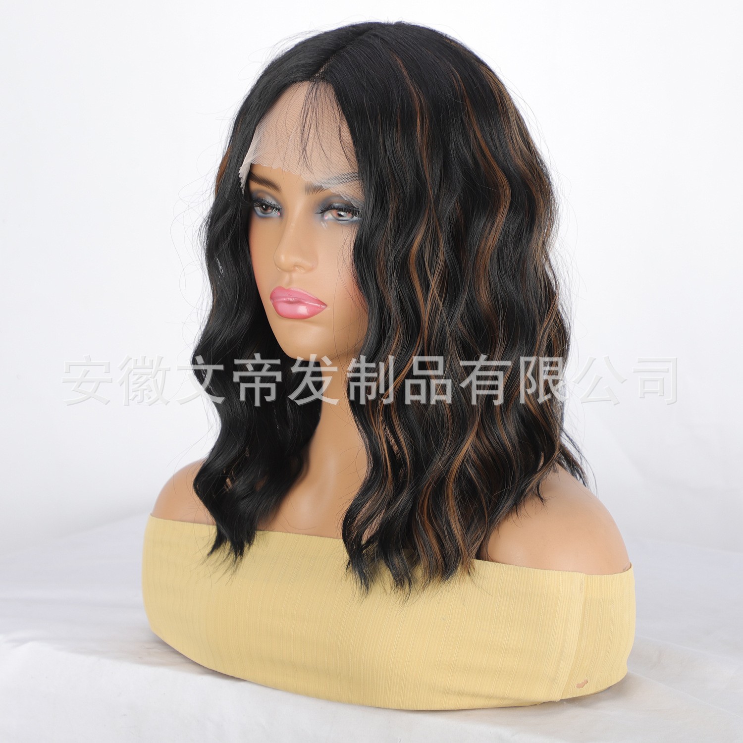 跨境欧美T型前蕾丝假发头套 女大波浪渐变棕色发化纤bob假发wigs