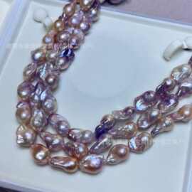 异形珍珠巴洛克大巴项链炫彩淡水珍珠不规则11-15mm设计款项链