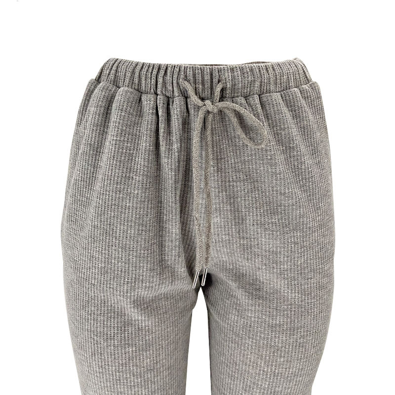 Spring Summer Solid Color Waffle round Neck Short Sleeve Women Clothing Casual Trousers Sets 18 Spring Summer Solid Color Waffle round Neck Short Sleeve Women Clothing Casual Trousers Sets