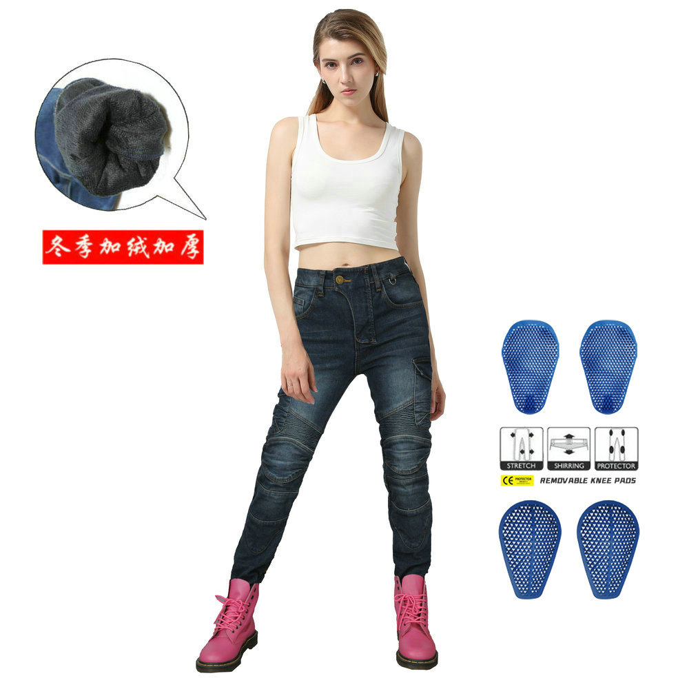 Ventas directas de la fábrica VOLERO ejército verde casual pantalones de la motocicleta forrados de lana pantalones vaqueros de la motocicleta equipo de protección de silicona de las mujeres