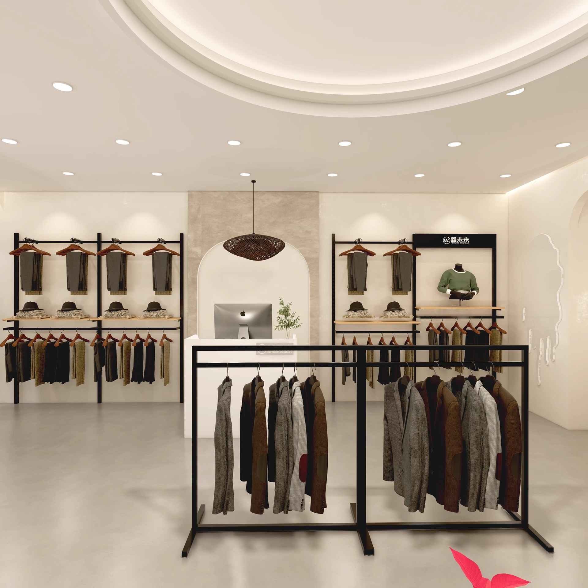 Marca de ropa de hombre transfronteriza estante de exhibición de tiendas de ropa de trajes estante de abrigo de alta gama mostrador de centro comercial estante de exhibición tipo piso