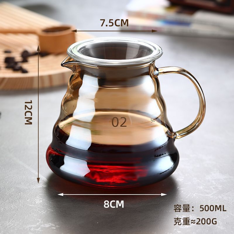 Cafetera de café de lavado a mano, taza de filtro de café, cafetera de goteo, filtro con calibración, taza de extracción fría, conjunto de cafetera compartida de vidrio estadounidense