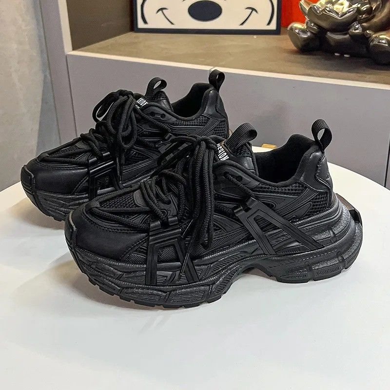 双鞋带老爹鞋女2025秋季新款百搭小个子厚底增高轻便休闲运动鞋|undefined