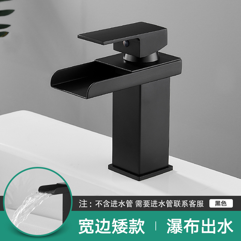 Cuenca negro grifo caliente y fría boca curva cascada de salida de agua de baño lavabo del hotel intensificado transfronteriza