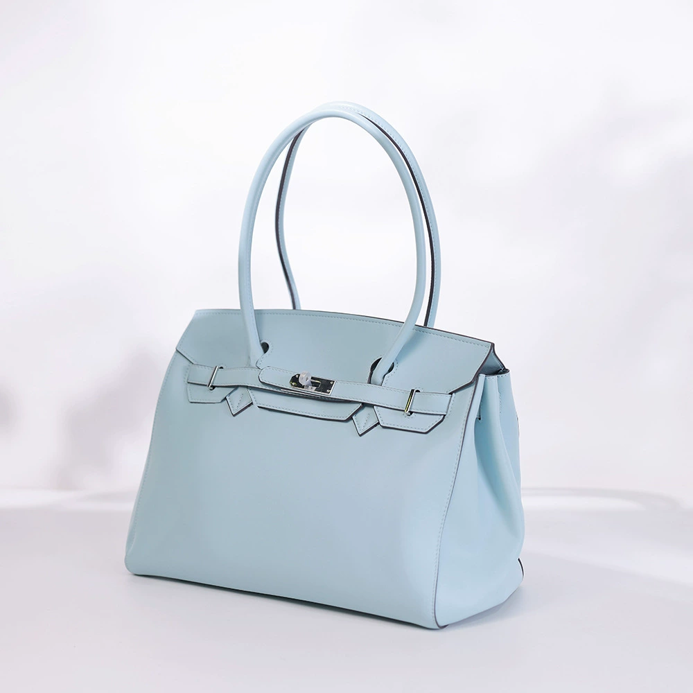 Capacious leather platinum one-shoulder bag, genuine leather