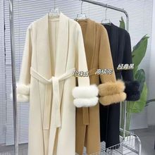 狐狸毛双面羊绒大衣女2025秋冬季高端大毛领白色加长款羊毛呢外套