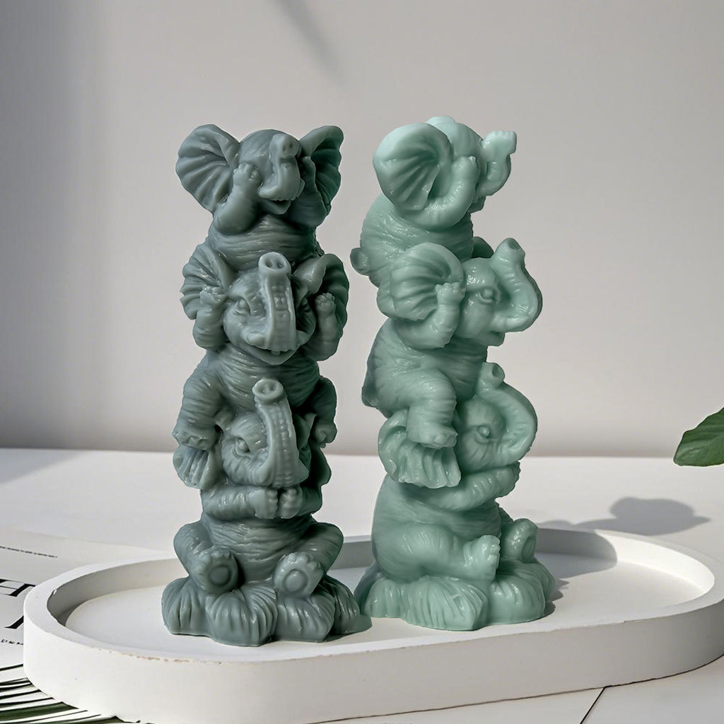 Jiahuimei Jenga Molde de vela de aromaterapia de elefante Diy animal tridimensional tapándose la boca tapando los oídos tapando los ojos abrasivos de elefante bebé