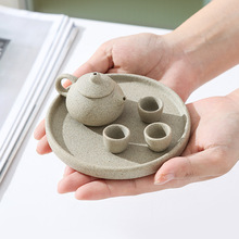 小茶壶迷你加干冰粗陶小茶宠灰单壶mini茶具一整套小型石头壶套装