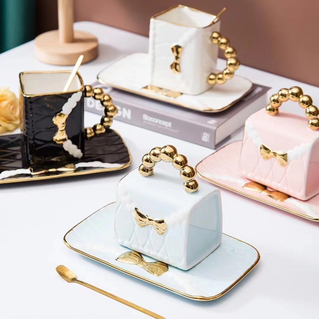 Title 2, Beaded Bowknot Bag Modeling Cup Ceramic Mark Cu...