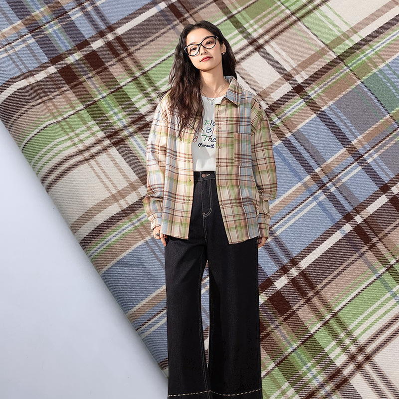 全棉高密斜纹格子布 miu系高品质外套连衣裙裤料格子面料