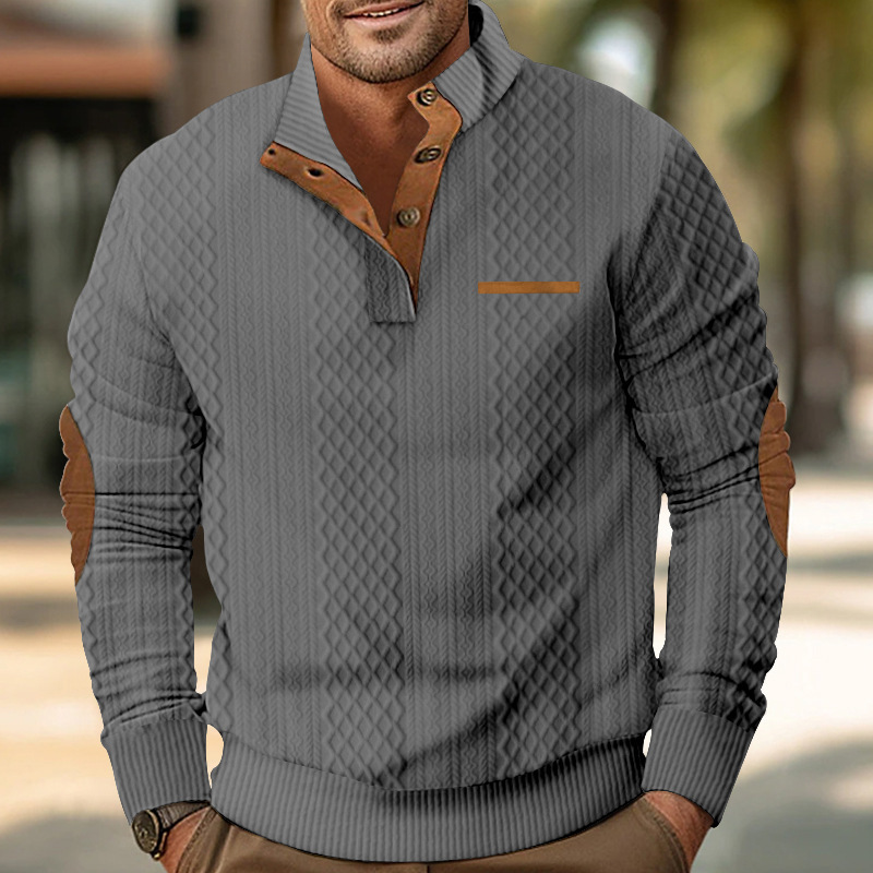 Men's Pullover Sweater Standing Neck Jacquard Knitted Outdoor_voghion.com