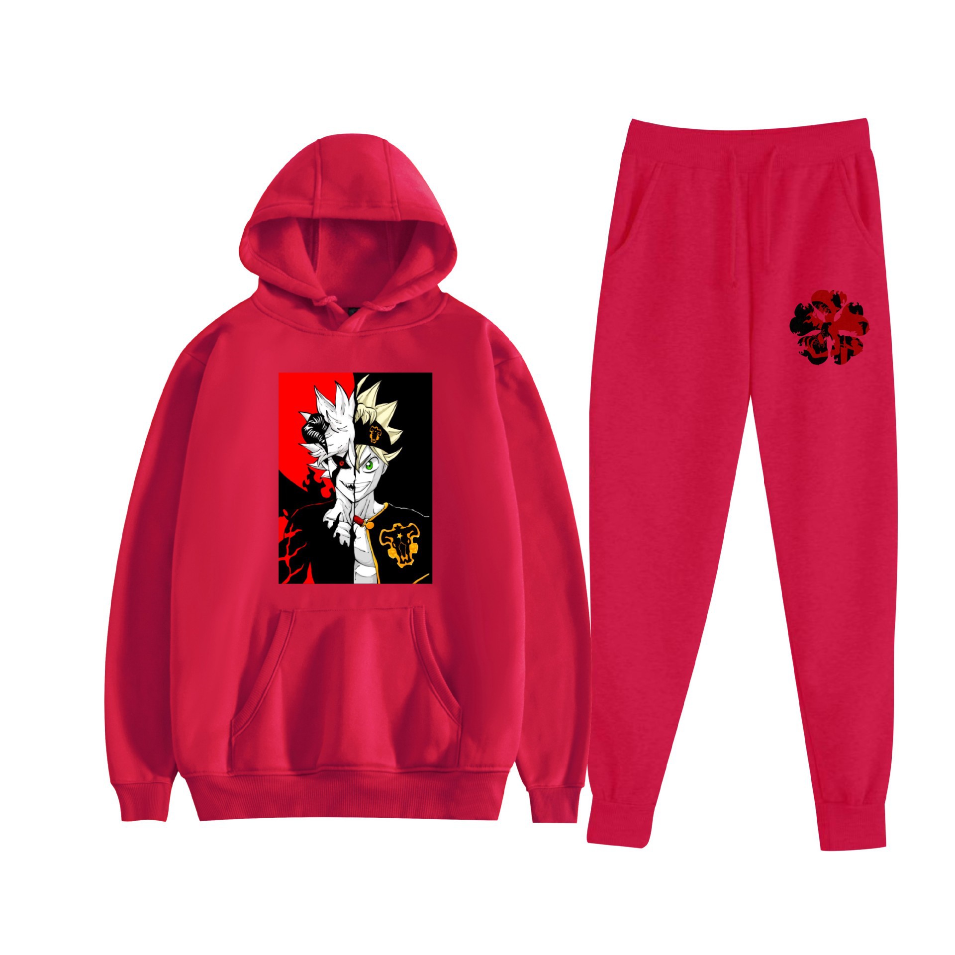 Europa y América otoño e invierno negro trébol de cuatro hojas periférico bidimensional hombres y mujeres deportes de ocio más suéter con capucha de terciopelo traje al por mayor