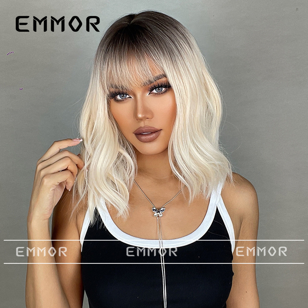 Peluca vendedora caliente transfronteriza europea y americana femenina flequillo recto Pelo Rizado corto Bobo Internet celebridad ancla moda natural conjunto de pelo superior completo