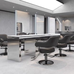 High-grade barbershop mirror net-famous hairdressing shop mirror table hair salon special stainless steel marble hair cutting and perm dyeing mirror table