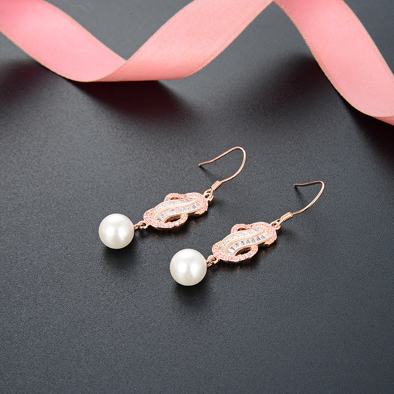 Cool accesorios de moda gancho de La Oreja de Corea del Sur s925 Plata Perla joyería pendientes de las mujeres elegantes pendientes de diamantes incrustados