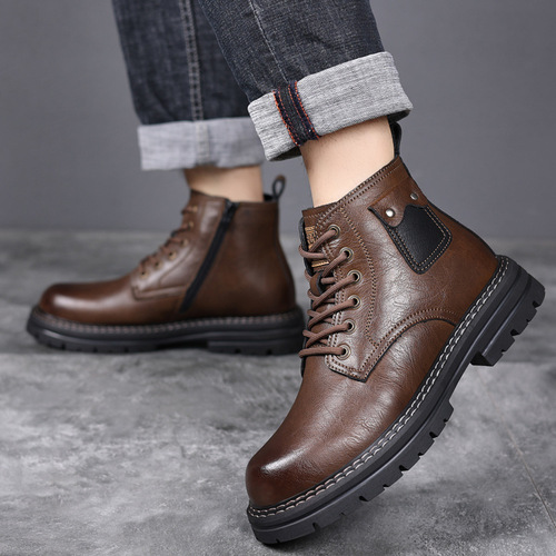 Autumn and winter suede men's shoes, non-slip leather shoes, men's genuine leather casual Martin boots, fur integrated thick warm cotton shoes