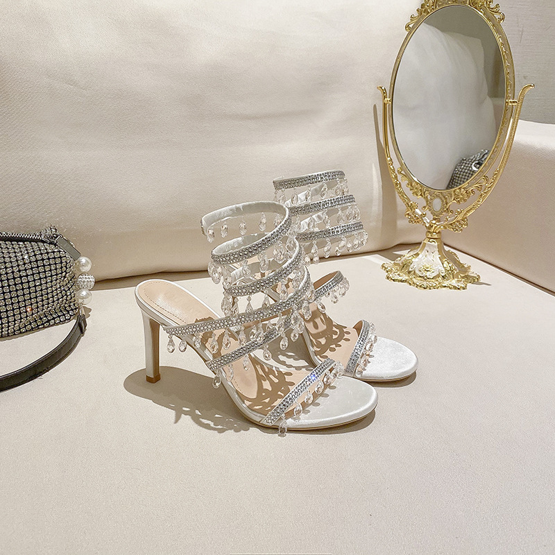 L-108 ciondolo in cristallo intrecciato a forma di serpente con strass, cinturino dritto in stile francese, tacco alto, sandali, versatile_voghion.com