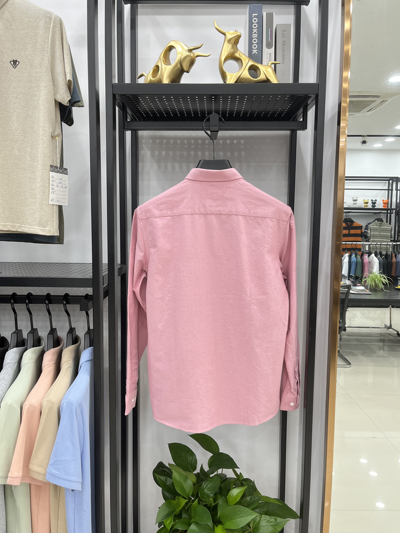 Men's Long-sleeve Embroidered Shirt Solid Colour Casual Autumn Top_voghion.com