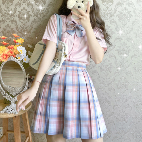 Jk  uniform grid female Japanese college wind pleated skirt Pleated Mini Skirts