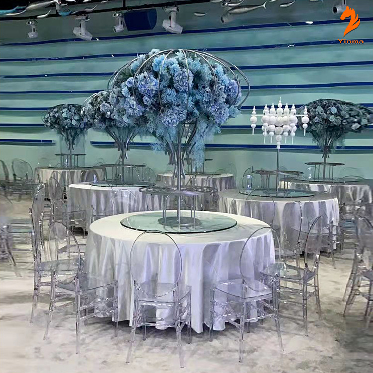 Fábrica al por mayor de la boda Silla de bambú Silla de acrílico Silla de cristal transparente Hotel banquete plástico redondo silla trasera