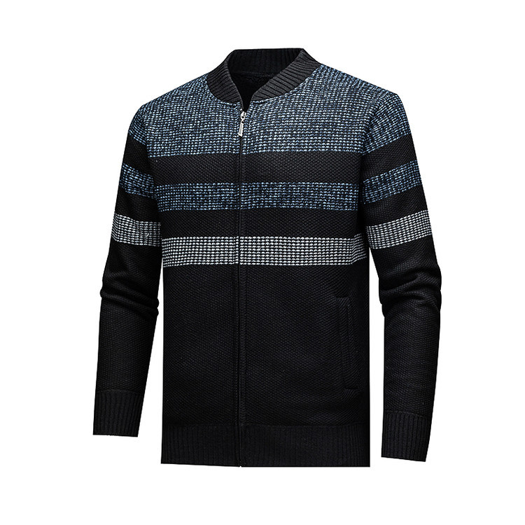 Hombres nueva camiseta de punto transfronteriza de Amazon estriada zipper casual camiseta de tendencia de manga larga suéter de comercio exterior