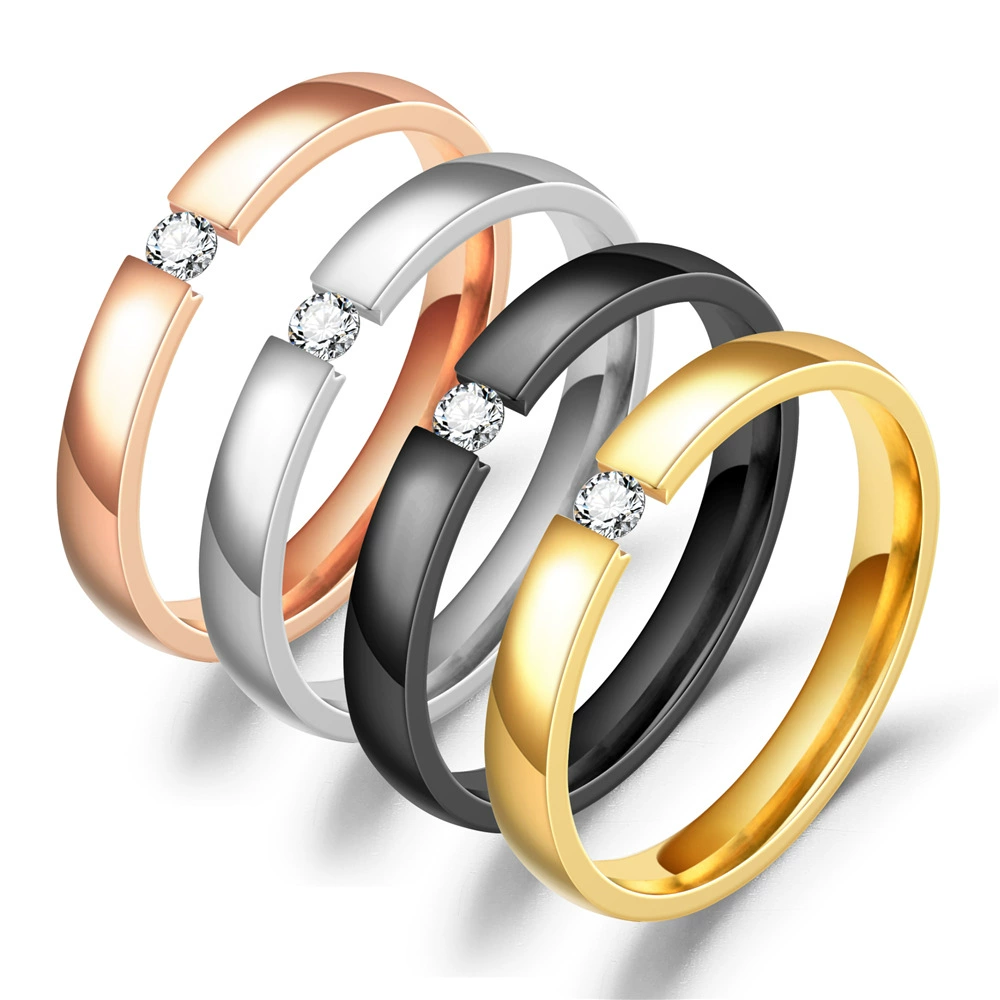 Fashionable zirconium for beloved, gemstone ring stainless steel, micro incrustation, 750 sample gold, simple and elegant design, Korean style
