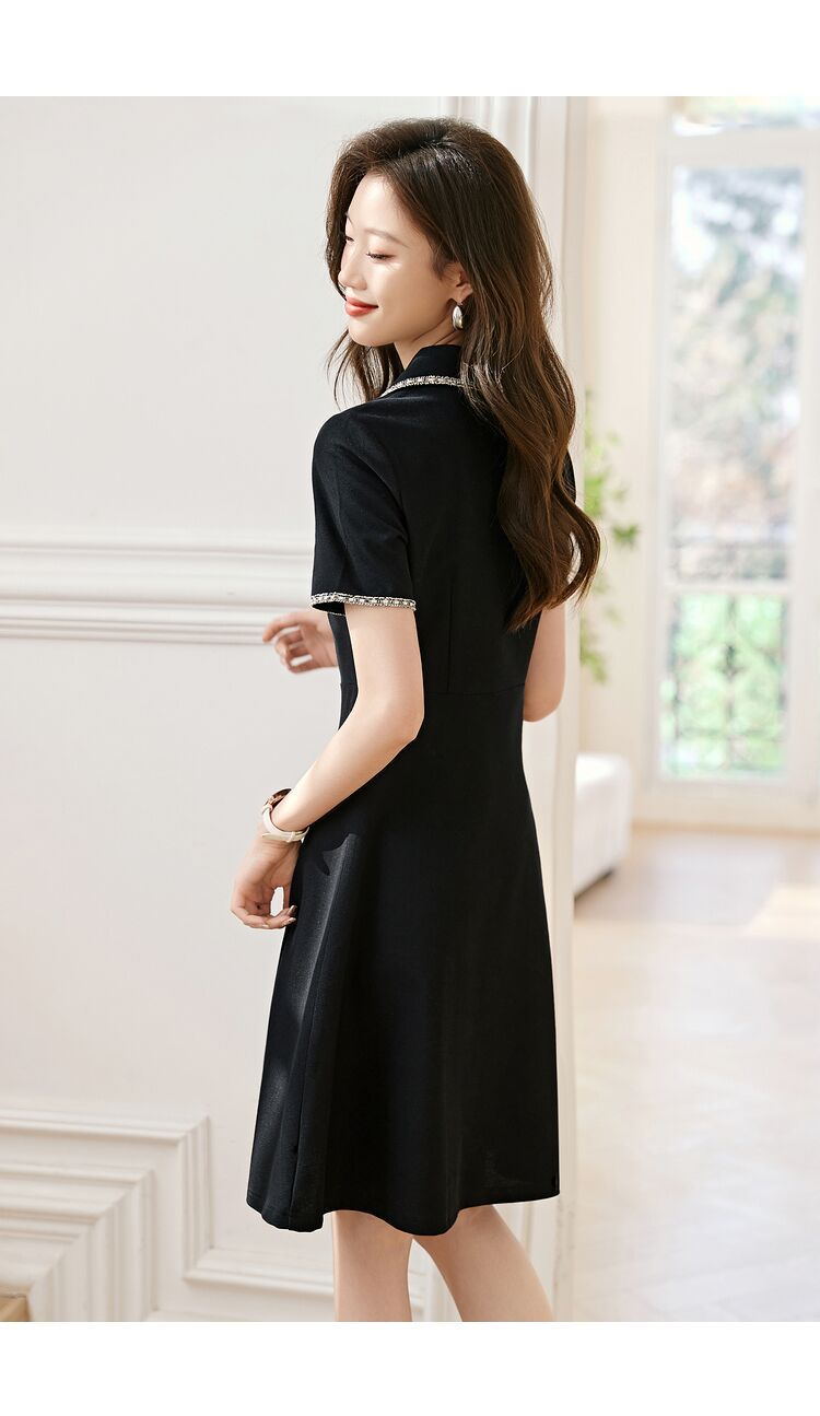 Váy đen dệt kim cổ POLO tay ngắn phong cách Chanel — đen chi tiết 3