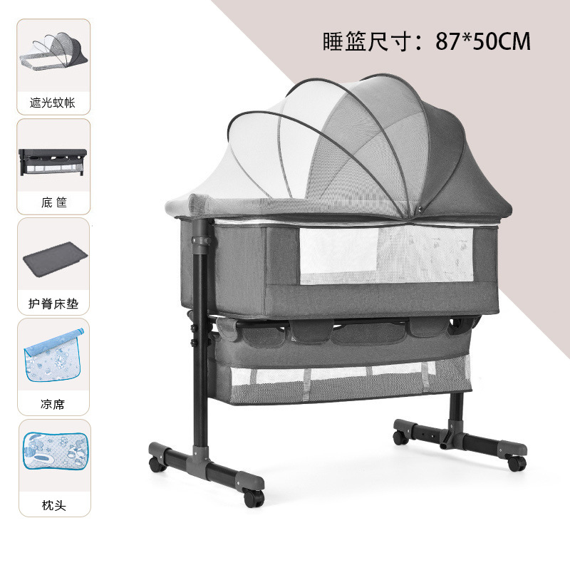Cama cuna multifuncional para recién nacidos, extraíble con cama plegable, cama para juegos para bebés, mesa de pañales con rodillo
