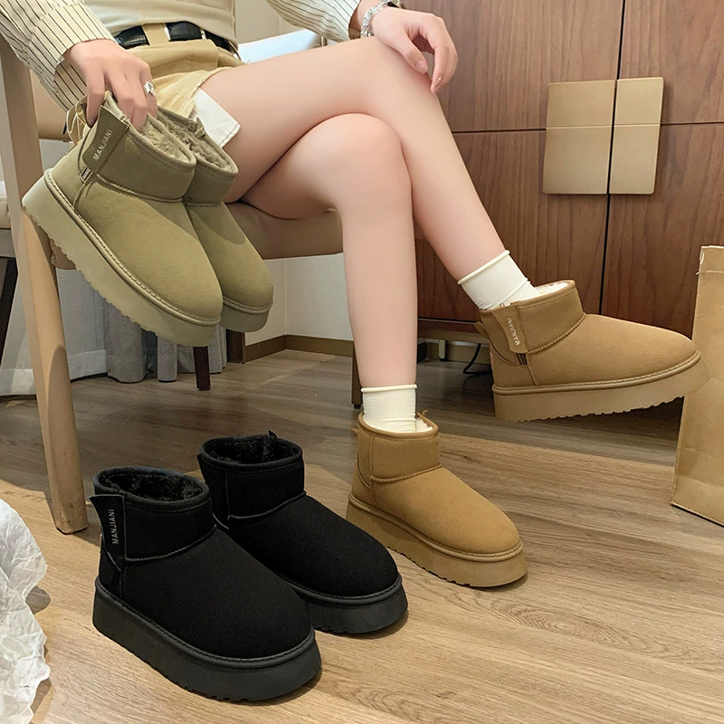 Плюшевый толстый дно снежные сапоги женский 2024 зима новая корейская теплая повседневная обувь хлопковая обувь