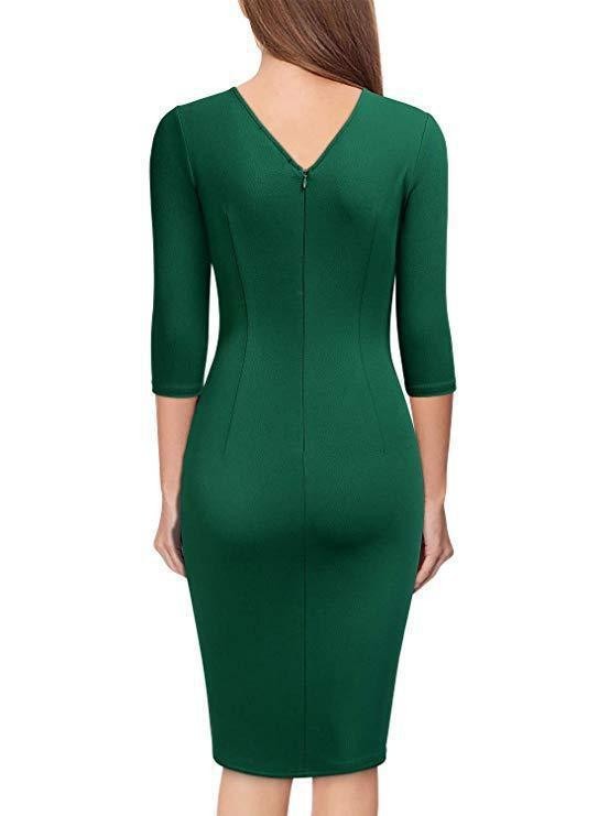 Women's Stylish Formal Party Evening Dress 3/4 Sleeve Design Belted Waist Slim Fit Bodycon Cocktail Gown_ecoleips.com