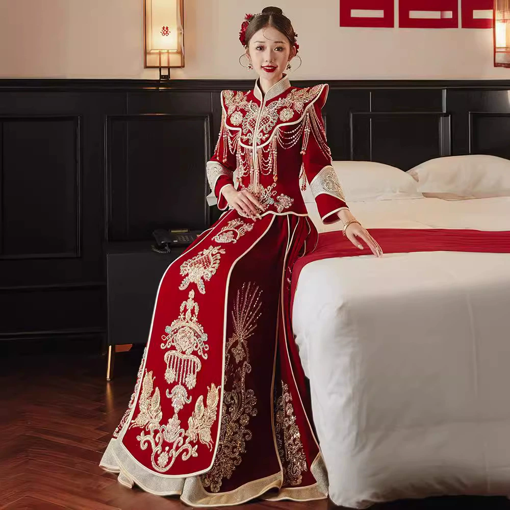Heavy Gong Red Xiuhe Grand Broissance 2024 новый шарф, темперамент, роскошная атмосфера, новый китайский свадебный наряд лето