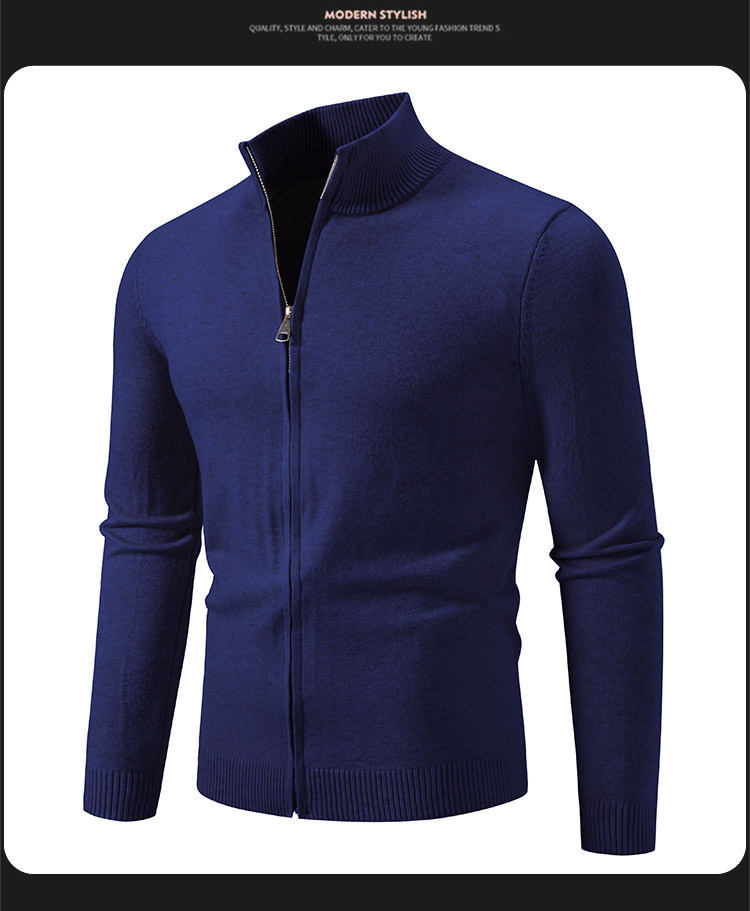 Slim Fit Zip Up Knit Cardigan For Men Modern Stand Collar Pullover_voghion.com