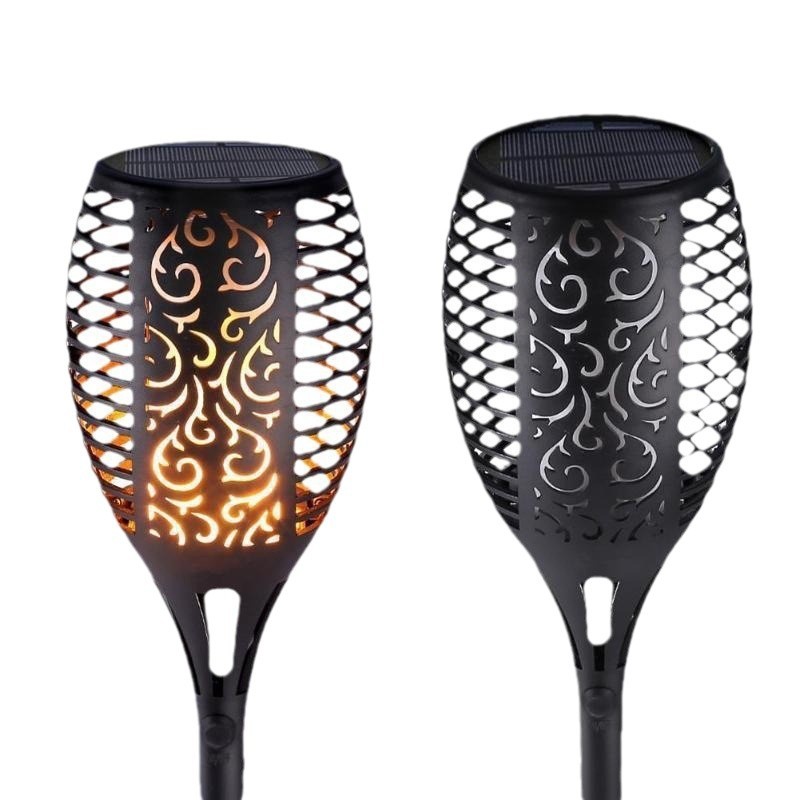 Lámpara solar transfronteriza 12 LED lámpara de llama solar lámpara de calle solar al aire libre patio impermeable redonda lámpara de decoración lámpara de iluminación